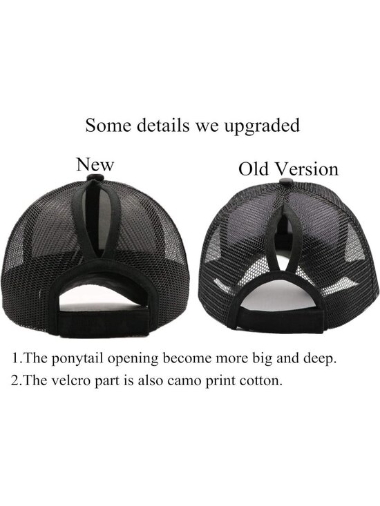 〽️Women White Black 2 High Ponytail Baseball Cap Trucker Bad Hair Day Adjustable main image 4